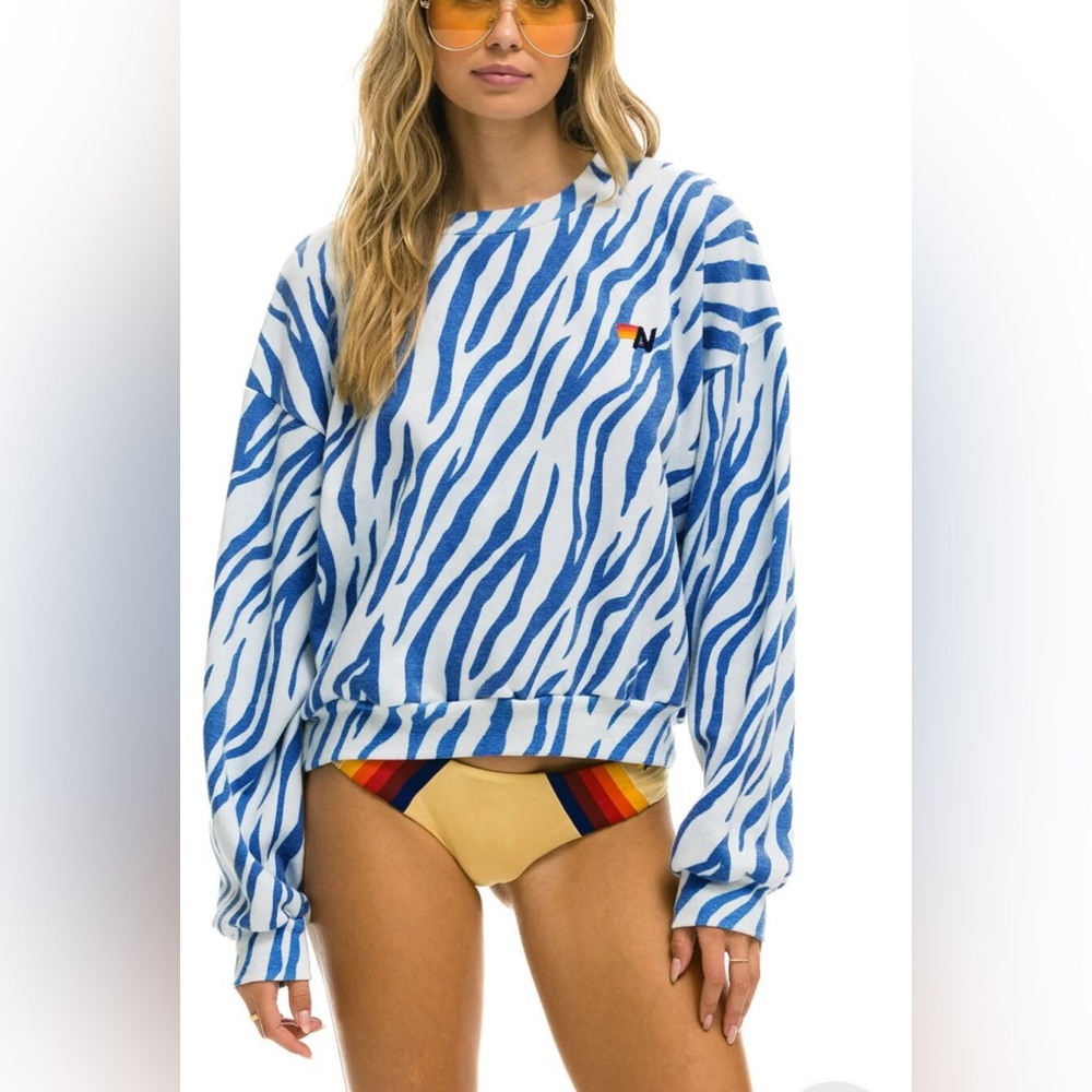 Aviator Nation NWT blue tiger print crew sweatshirt relaxed fit